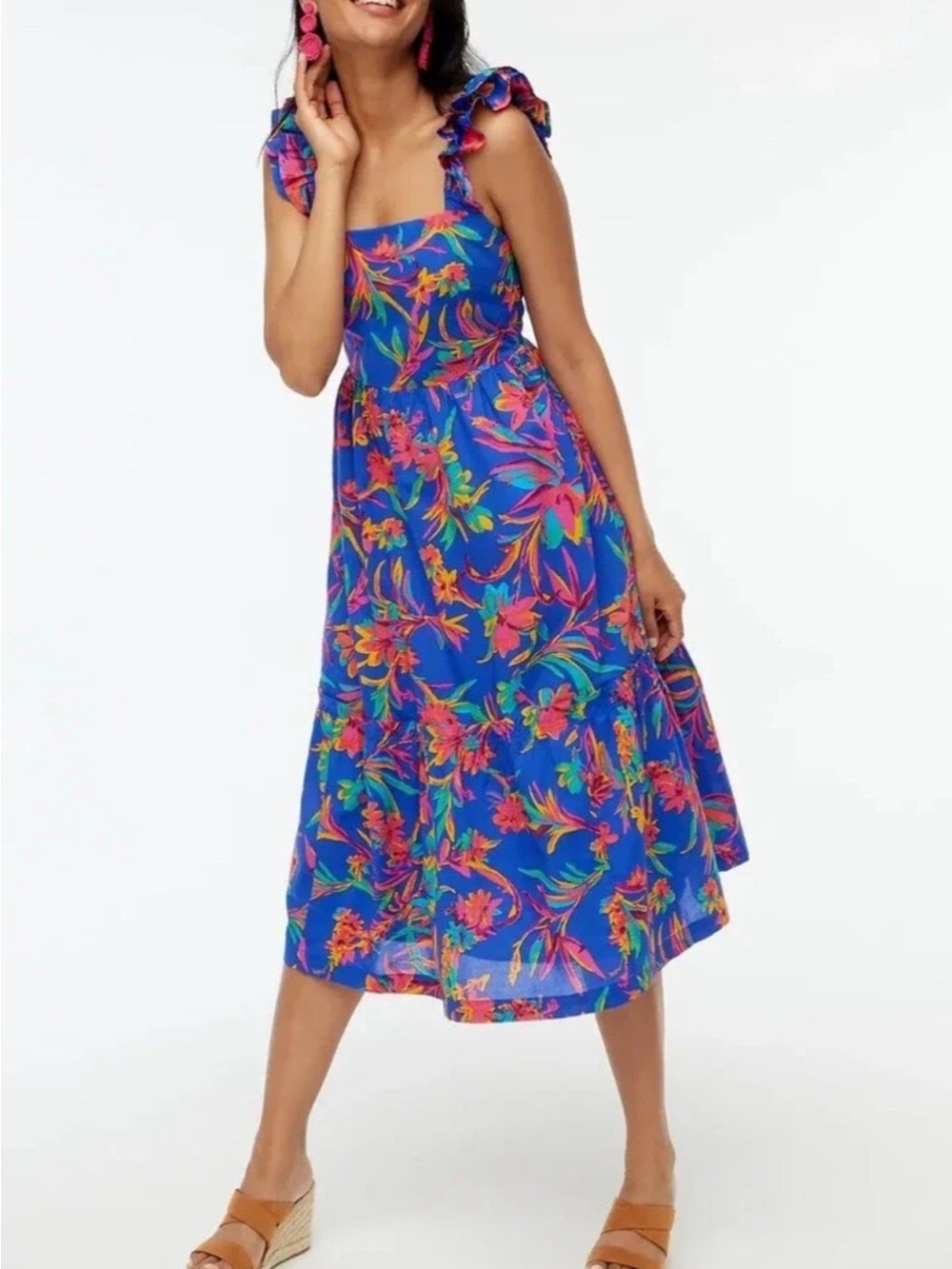 J. Crew Multicolor Tropical Print Dress - Blue Base